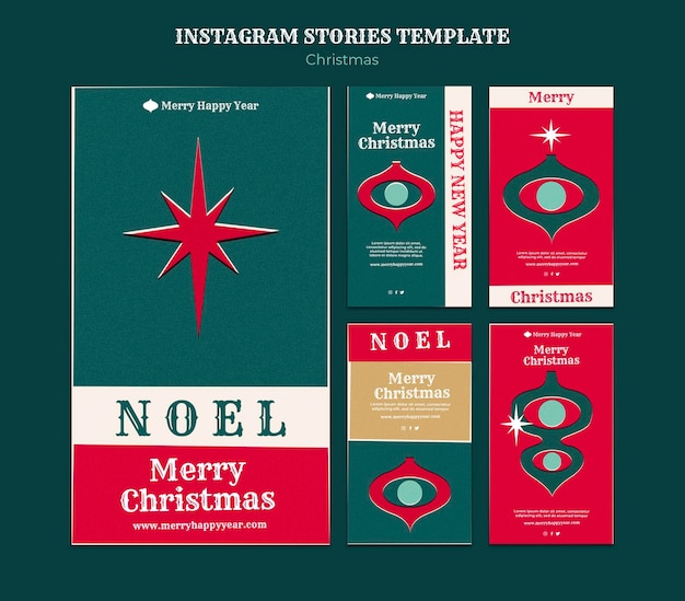 Conjunto de historias de instagram de feliz navidad