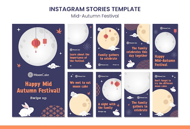 PSD conjunto de historias de instagram del festival del medio otoño.