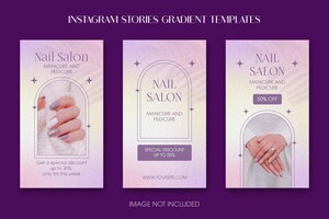 PSD conjunto de historias de instagram de salón de uñas plantilla de degradado granulado rosa para redes sociales