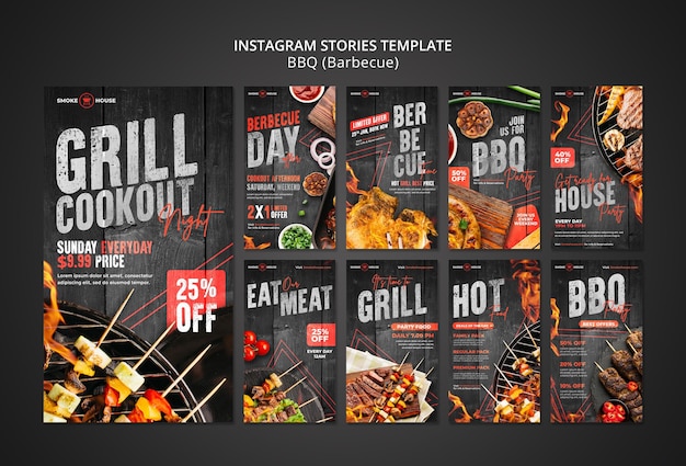 Conjunto de historias de redes sociales de casa de barbacoa.