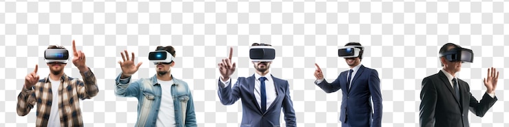 PSD conjunto de hombres de negocios que llevan cascos vr modernos mitad del cuerpo en fondo transparente psd