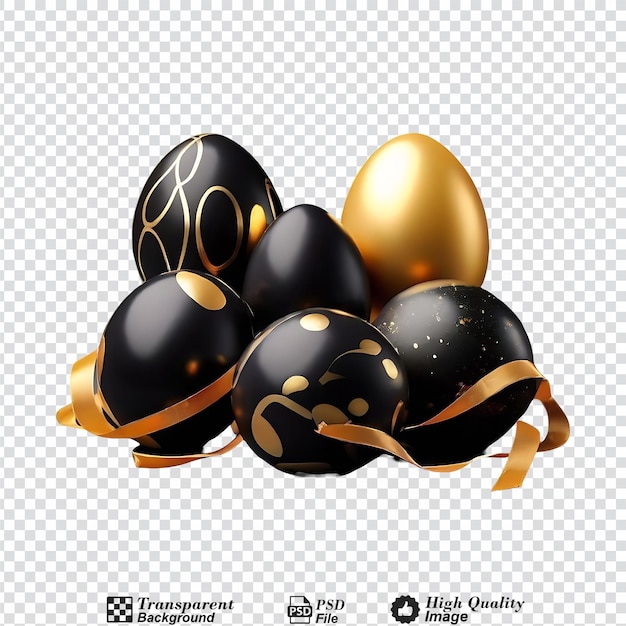 Conjunto de huevos dorados y negros con una cinta aislada sobre un fondo transparente