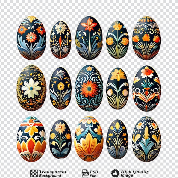 PSD conjunto de huevos de pascua florales eslavos aislados sobre un fondo transparente
