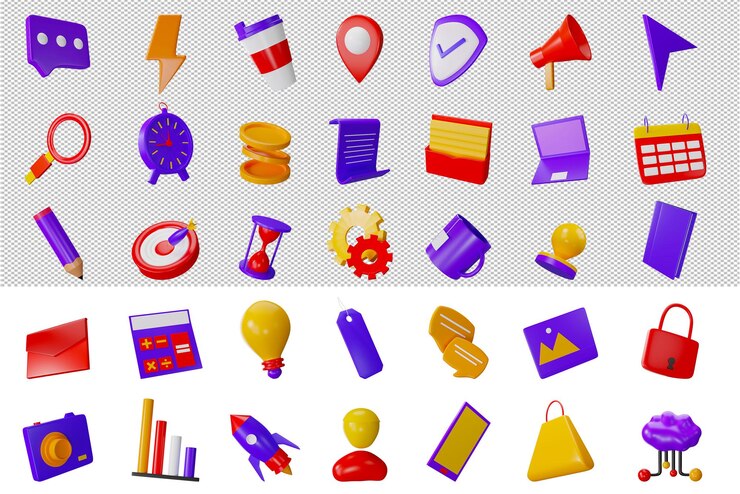 PSD conjunto de icono de negocio colorido 3d sobre fondo blanco png