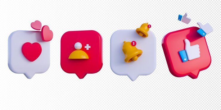 PSD conjunto de icono de notificación de redes sociales aislado