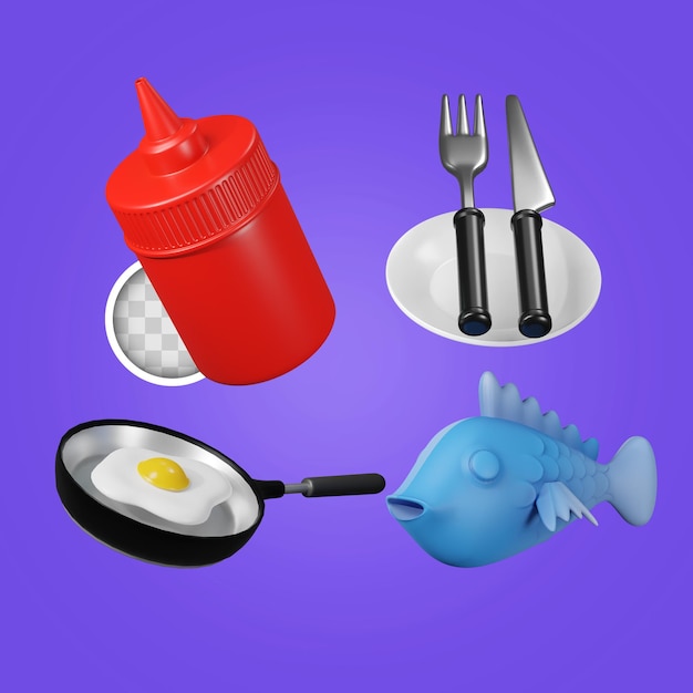 Conjunto de iconos 3d de alimentos ilustración 3d