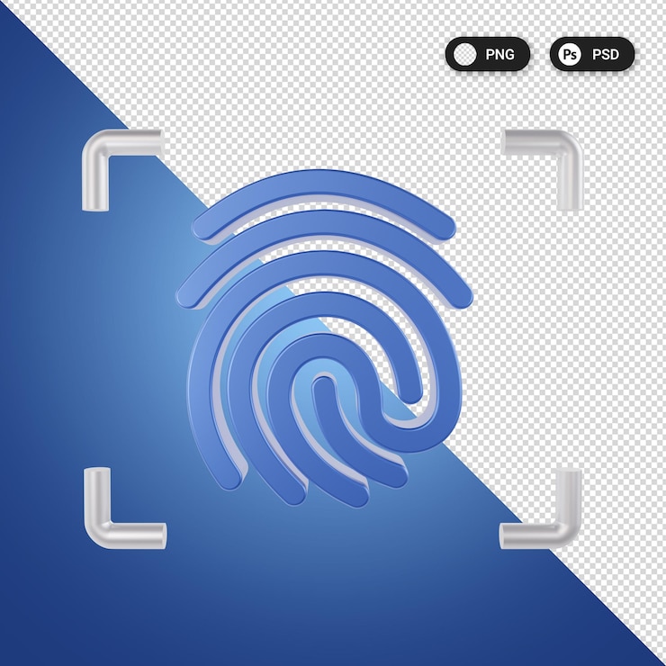PSD conjunto de iconos 3d de tecnología de huellas dactilares