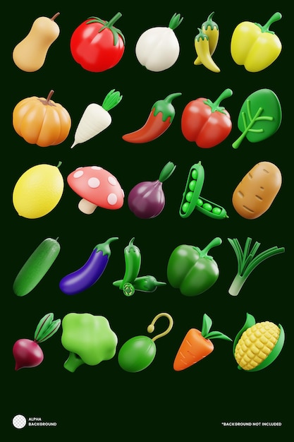 PSD conjunto de iconos 3d de verduras