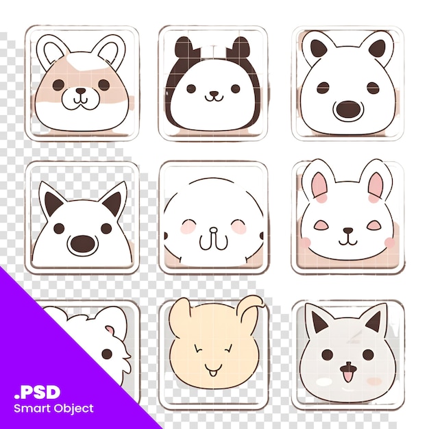 Conjunto de iconos de animales lindos ilustración vectorial en una plantilla psd de estilo plano