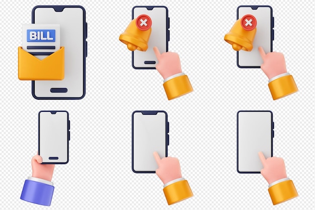Conjunto de iconos de aplicaciones de teléfonos inteligentes 3D