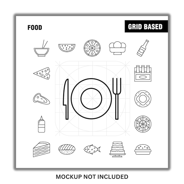 Conjunto de iconos basados en la cuadrícula de alimentos de Ui UX