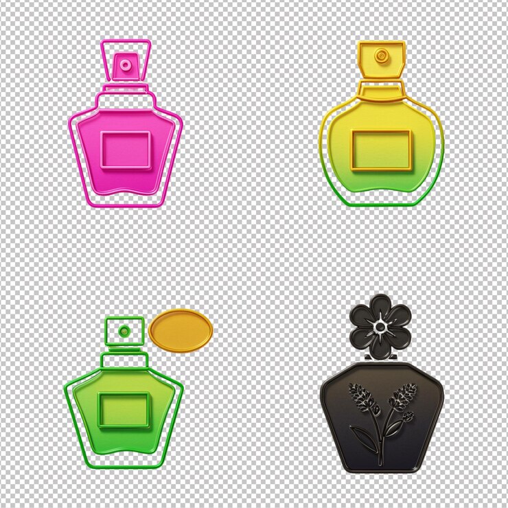 PSD conjunto de iconos de botellas de perfume
