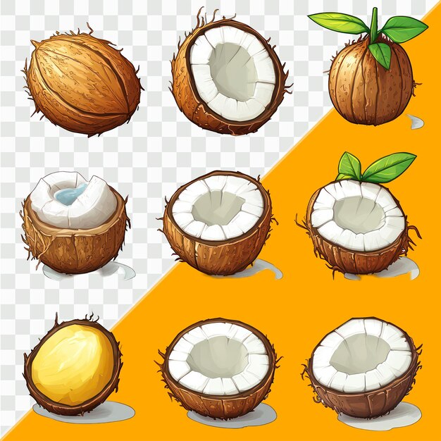 Un conjunto de iconos para el coco como el coco en un fondo blanco en un estilo de dibujos animados con simple
