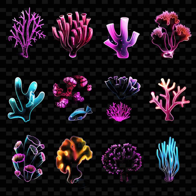 PSD un conjunto de iconos de coral con iluminación parpadeante y 16 bits png icónico y2k art decorativo de formas