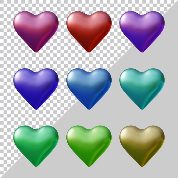 PSD conjunto de iconos de corazón o formas de símbolo de amor en 3d render