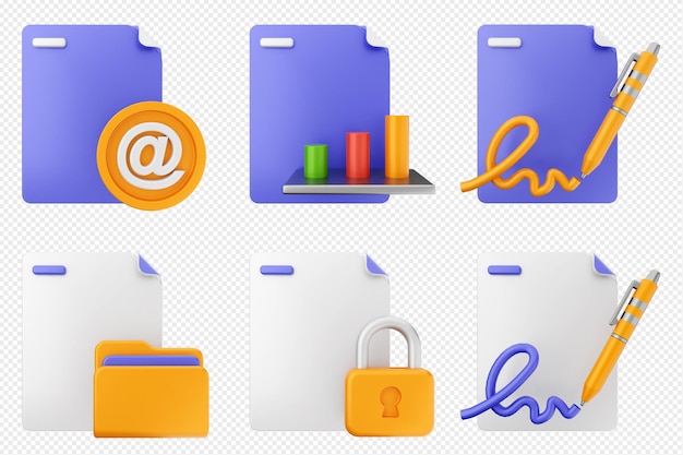 Conjunto de iconos de documentos de archivos 3D