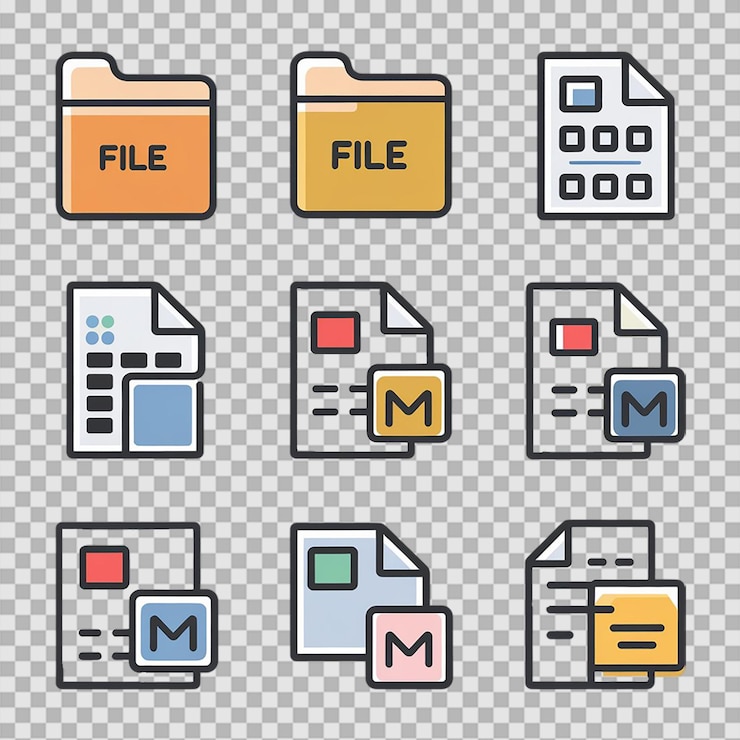 PSD conjunto de iconos de documentos concepto vectorial conjunto fondo blanco
