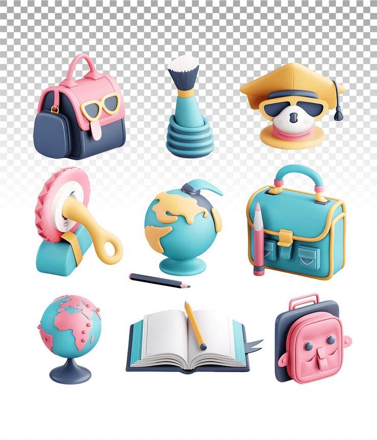 PSD conjunto de iconos de educación y escuela 3d aislados