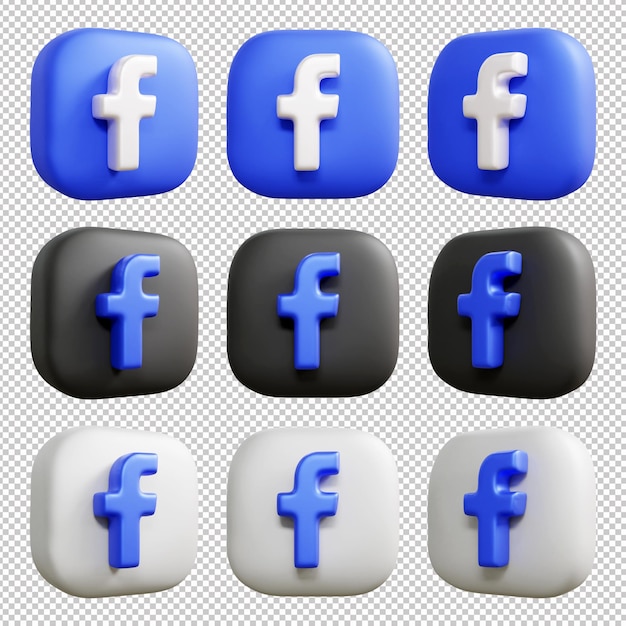 PSD conjunto de iconos de facebook en 3d o paquete de iconos de facebook realista en 3d