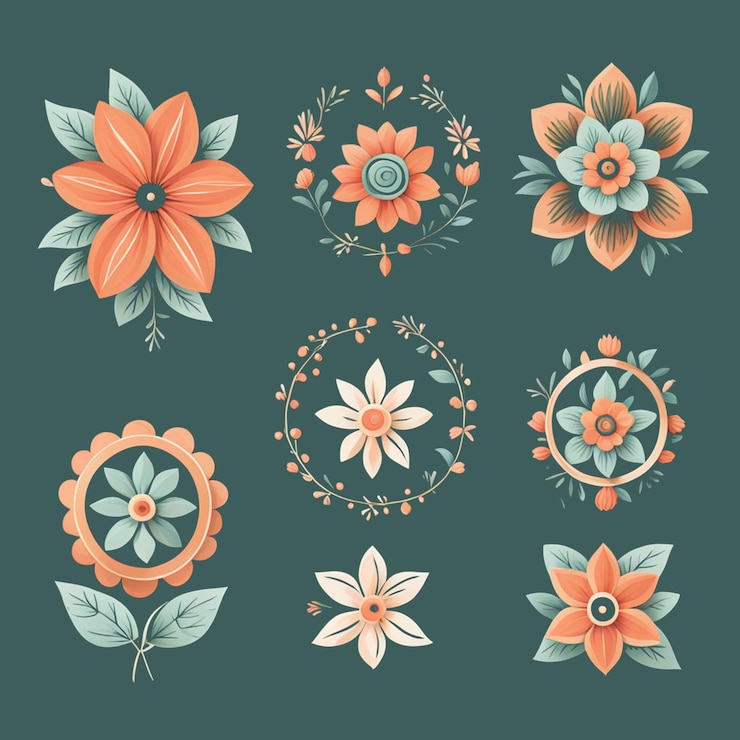 PSD conjunto de íconos de flores boho aislados
