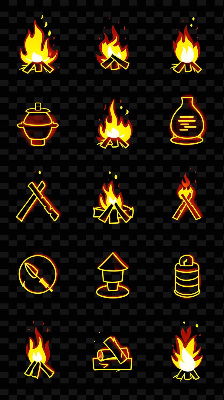 PSD un conjunto de iconos de fogata con iluminación parpadeante y 8 b png iconic y2k shape art decorative