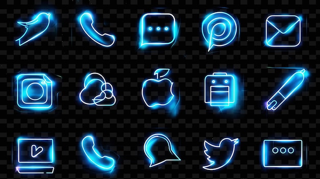 Conjunto de iconos en un fondo negro con la imagen de un mac y una manzana