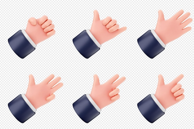 Conjunto de iconos de gestos de mano en 3D