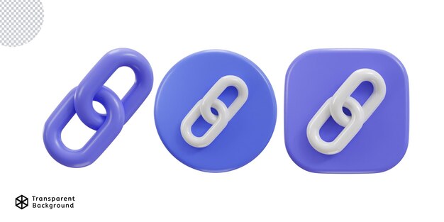 Conjunto de iconos de hipervínculo y vínculo de retroceso con eslabones de cadena en 3D