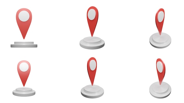 Conjunto de íconos de ilustración de ubicación GPS de renderizado 3D con podios en seis diferentes
