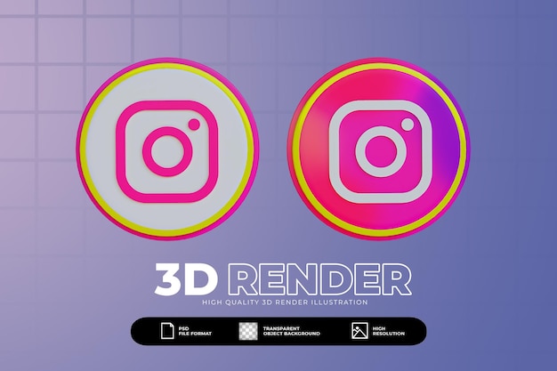 Conjunto de iconos de instagram de redes sociales de render 3d