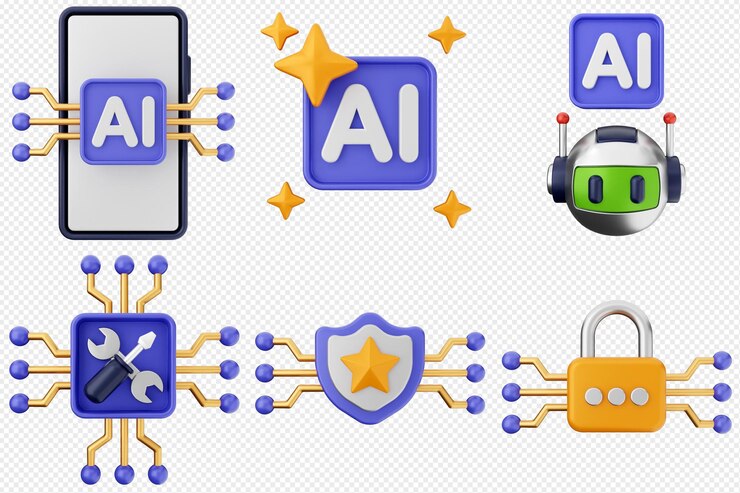 PSD conjunto de iconos de inteligencia artificial en 3d