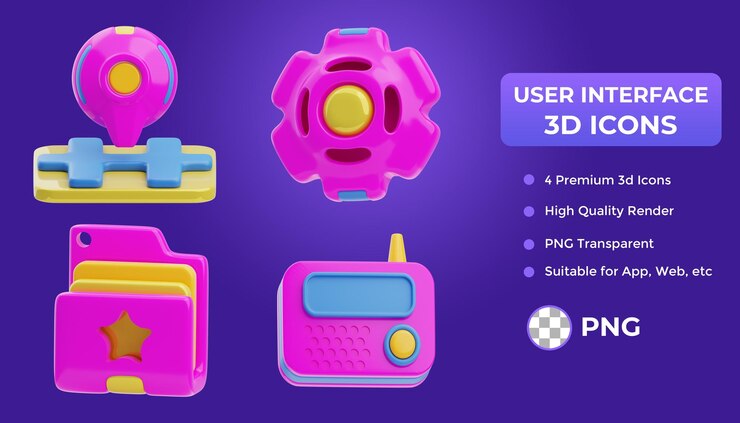 PSD conjunto de iconos de interfaz de usuario de renderización 3d para web y aplicación móvil configuración de ubicación carpeta radio