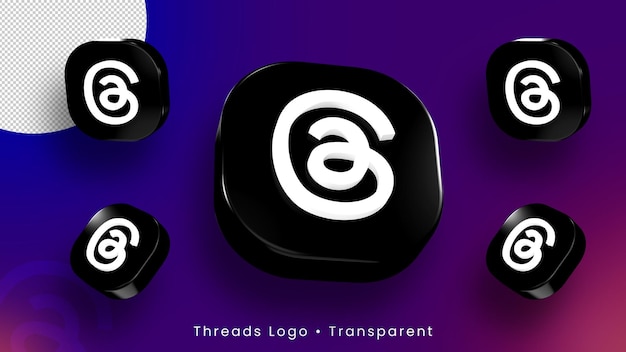 Conjunto de iconos del logotipo 3d de la aplicación threads