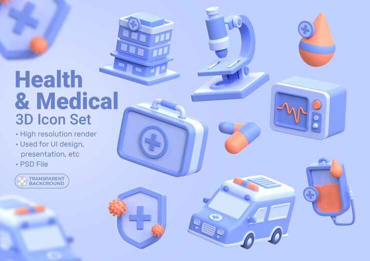 PSD conjunto de iconos médicos de salud 3d