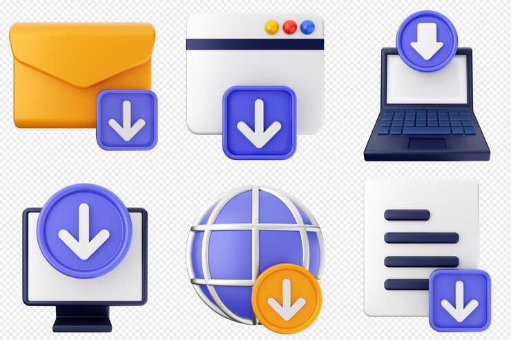 PSD conjunto de iconos de los medios de datos de descarga 3d