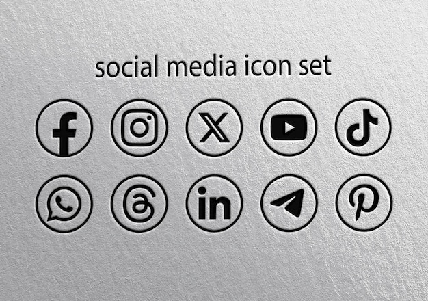 Conjunto de íconos modernos de redes sociales con logotipos y aplicaciones de marca populares en una superficie texturizada