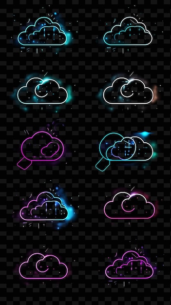 PSD conjunto de iconos con la nube en el fondo negro