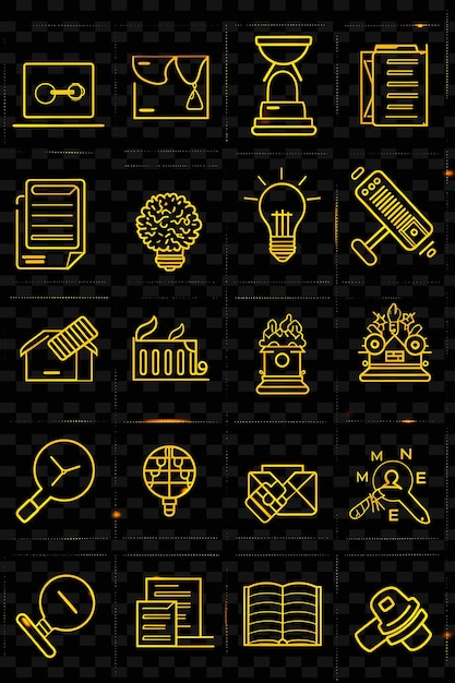 PSD un conjunto de iconos con la palabra l en el fondo negro