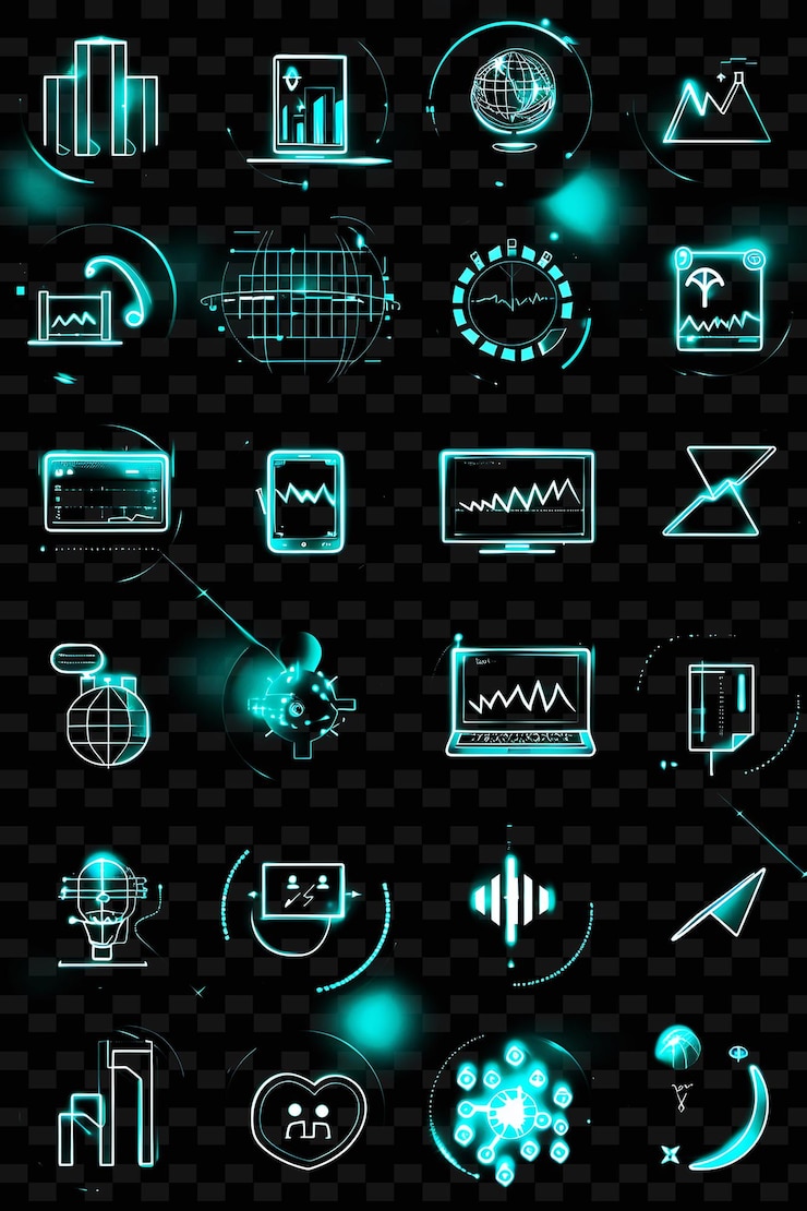 PSD un conjunto de iconos con las palabras brillan en la pantalla