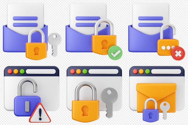 conjunto de iconos de protección de seguridad de Internet 3D