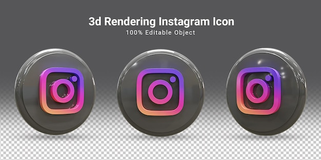 Conjunto de iconos de redes sociales brillantes de instagram 3d