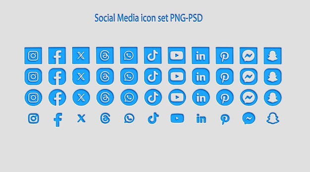 Conjunto de iconos de redes sociales en formato PNG y PSD