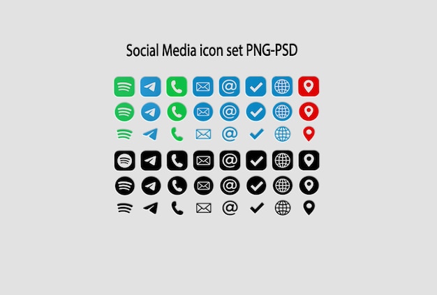 Conjunto de iconos de redes sociales en formato PNG y PSD