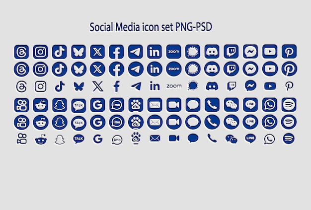 Conjunto de iconos de redes sociales PNGPSD Colección azul