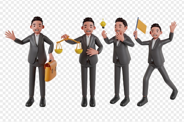 Conjunto de íconos de renderización 3D de clipart para hombres de negocios