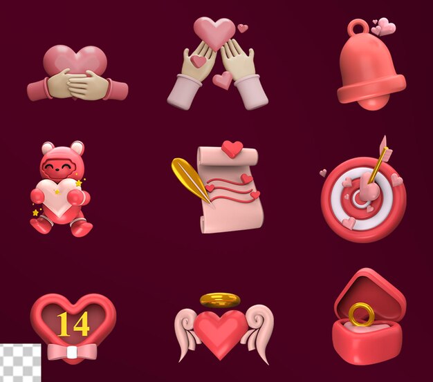 PSD conjunto de iconos de san valentín 3d