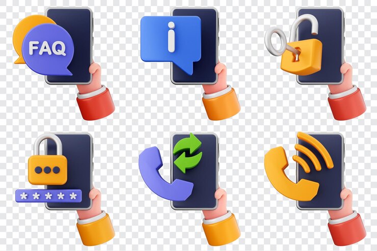 PSD conjunto de iconos de teléfonos inteligentes 3d en la mano