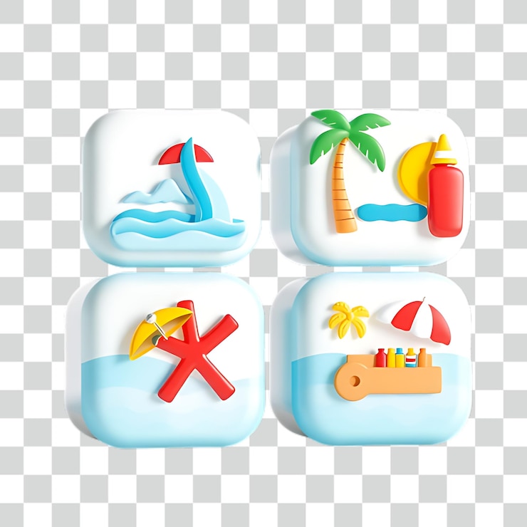 PSD conjunto de iconos de vacaciones de verano con símbolos de viajes, vacaciones y transporte