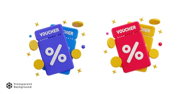 Conjunto de iconos de vales de descuento con iconos de monedas de oro 3d que representan el concepto del icono del valor de descuento 3d