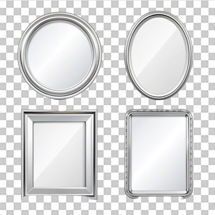 PSD conjunto de iconos vectoriales realistas colección de marco transparente en espejos plateados en cuadrado
